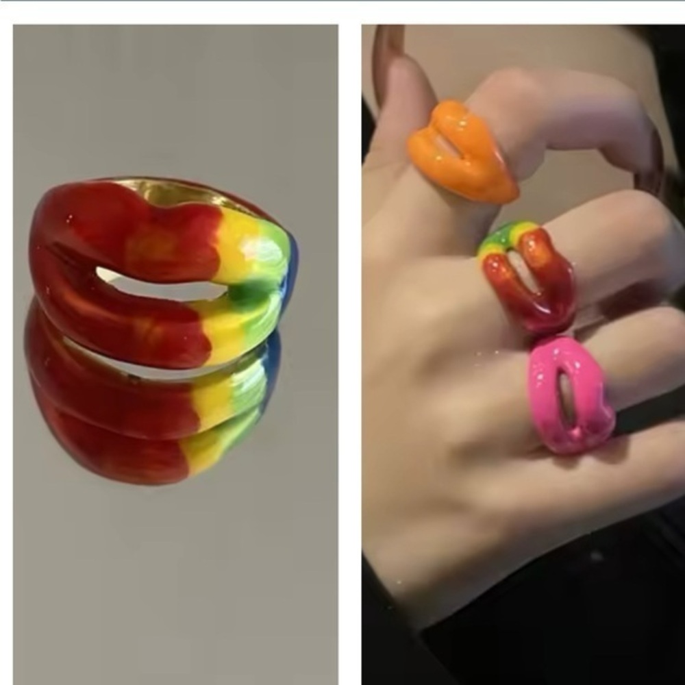 Super trendy  lips ring, alloy w/ color epoxy finish. Size 8